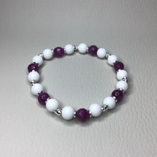 Load image into Gallery viewer, Bracelets | Natural Stone | Strawberry Quartz | White Howlite | Stretch | Pink | Purple | Sterling Silver | Handmade | Beaded Bracelet