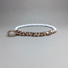 Load image into Gallery viewer, Bracelets | Metal | Rose Gold Faceted Brass Beads | White Glass Seed Beads | Charm | Rhinestone | Oval | Handmade | Beaded Bracelets