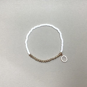 Bracelets | Metal | Rose Gold Brass Beads | White Glass Seed Beads | Charm | Rhinestone | Oval | Handmade | Beaded Bracelets