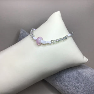 Bracelets | Charms | Pink Glass Mushroom | Iridescent Glass Beads | White Seed Beads | Handmade | Beaded Bracelets | Stretch Bracelet