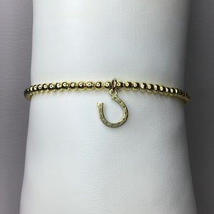 Bracelets | Metal | Gold | Round Brass Beads | Charm | Horseshoe | Handmade | Beaded Bracelets