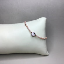 Load image into Gallery viewer, Bracelets | Charms | Evil Eye | Protection Bracelet | Seed Beads | Peach | Purple | Cream | Handmade | Beaded Bracelets | Stretch Bracelet