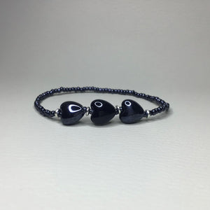 Bracelets | Charms | Ceramic Heart | Seed Beads | Navy | Blue | Midnight| Handmade | Beaded Bracelets | Stretch Bracelet