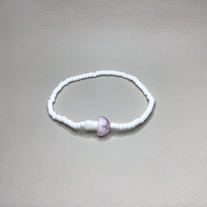 Bracelets | Charms | Light Pink Glass Mushroom | White Seed Beads | Handmade | Beaded Bracelets | Stretch Bracelet