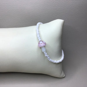 Bracelets | Charms | Light Pink Glass Mushroom | White Seed Beads | Handmade | Beaded Bracelets | Stretch Bracelet