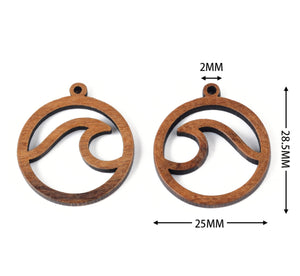 4pcs - charm, pendant, wood, circle, spiral, wave, round, finding, component, jewelry, DIY