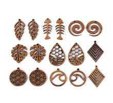 Load image into Gallery viewer, 4pcs - charm, pendant, wood, circle, spiral, wave, round, finding, component, jewelry, DIY