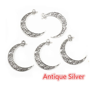 10pcs - 41x35mm, connector, filigree, quarter moon, connector, charm, earring, necklace, jewelry making, craft, hollow