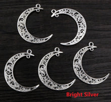 Load image into Gallery viewer, 10pcs - 41x35mm, connector, filigree, quarter moon, connector, charm, earring, necklace, jewelry making, craft, hollow