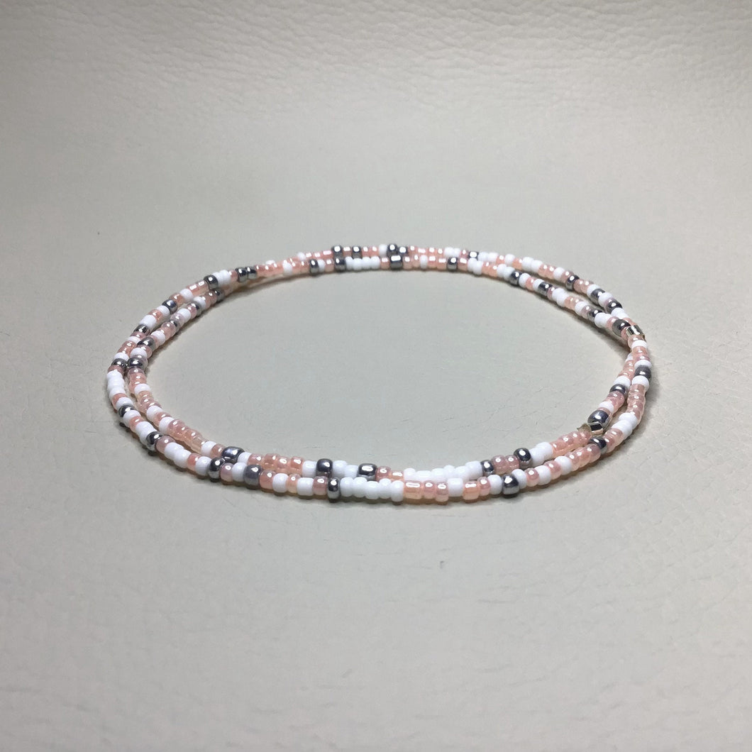 Bracelets | Seed Bead Stacks | Glass Seed Bead Bracelets | Peach | White | Silver | Handmade | Beaded Bracelets