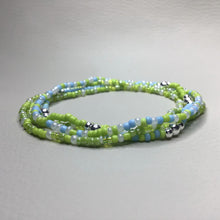Load image into Gallery viewer, Bracelets | Seed Bead Stacks | Glass Seed Bead Bracelets | Blue | Green | Silver | Handmade | Beaded Bracelets