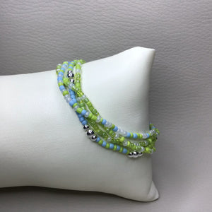 Bracelets | Seed Bead Stacks | Glass Seed Bead Bracelets | Blue | Green | Silver | Handmade | Beaded Bracelets