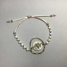 Load image into Gallery viewer, Bracelets | Natural Stone | White Gold Mashan Jade | Satin Adjustable Cord | Shell Connector | Gold Tree of Life | Handmade | BeadedBracelet