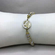 Load image into Gallery viewer, Bracelets | Natural Stone | Shell Heishi Beads | Satin Adjustable Cord | Shell Connector | Gold Tree of Life | Handmade | Beaded Bracelets