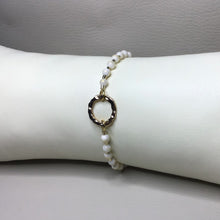 Load image into Gallery viewer, Bracelets | Natural Stone | White Gold Mashan Jade | Satin Adjustable Cord Strap | Hammered Circle | Handmade | Beaded Bracelets