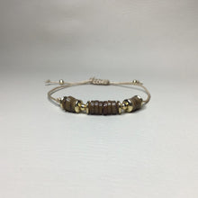 Load image into Gallery viewer, Bracelets | Natural Stone | Brown Natural Shell Heishi Beads | Satin Adjustable Cord Strap | Gold Spacer Beads | Handmade | Beaded Bracelets