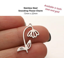Load image into Gallery viewer, 4pcs - 22x13mm, stainless steel, pendant, charm, flower, snowdrop, earring, necklace, finding, jewelry making, DIY, craft