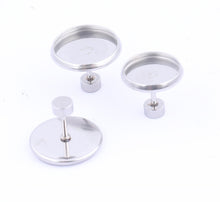 Load image into Gallery viewer, 10pcs - 10, 12mm, earring blank, stainless steel, cabochon, screw on back, earring, loop, connector