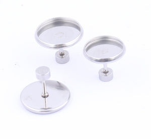 10pcs - 10, 12mm, earring blank, stainless steel, cabochon, screw on back, earring, loop, connector
