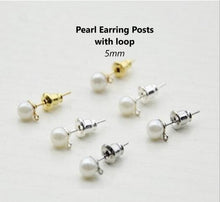 Load image into Gallery viewer, 10pcs - 5mm, imitation pearl, stainless steel pin, earring ball post, loop, connector, component, jewelry, DIY