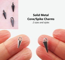 Load image into Gallery viewer, 20pcs - 11mm, 14mm, metal spike, silver, gunmetal, cone, solid, heavy, drop, dangle, pendant, earring, component, charm, jewelry, DIY,
