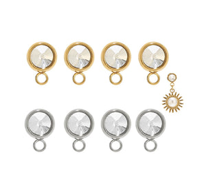 4pcs - 7mm, stainless steel, crystal, posts, open loop, zirconia, round, circle, earring, charm, jewelry making, findings