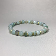Load image into Gallery viewer, Bracelets | Natural Stone | Burmese Jade | Flower Amazonite | Heishi beads | green | seafoam | natural | gold | handmade | Beaded Bracelets