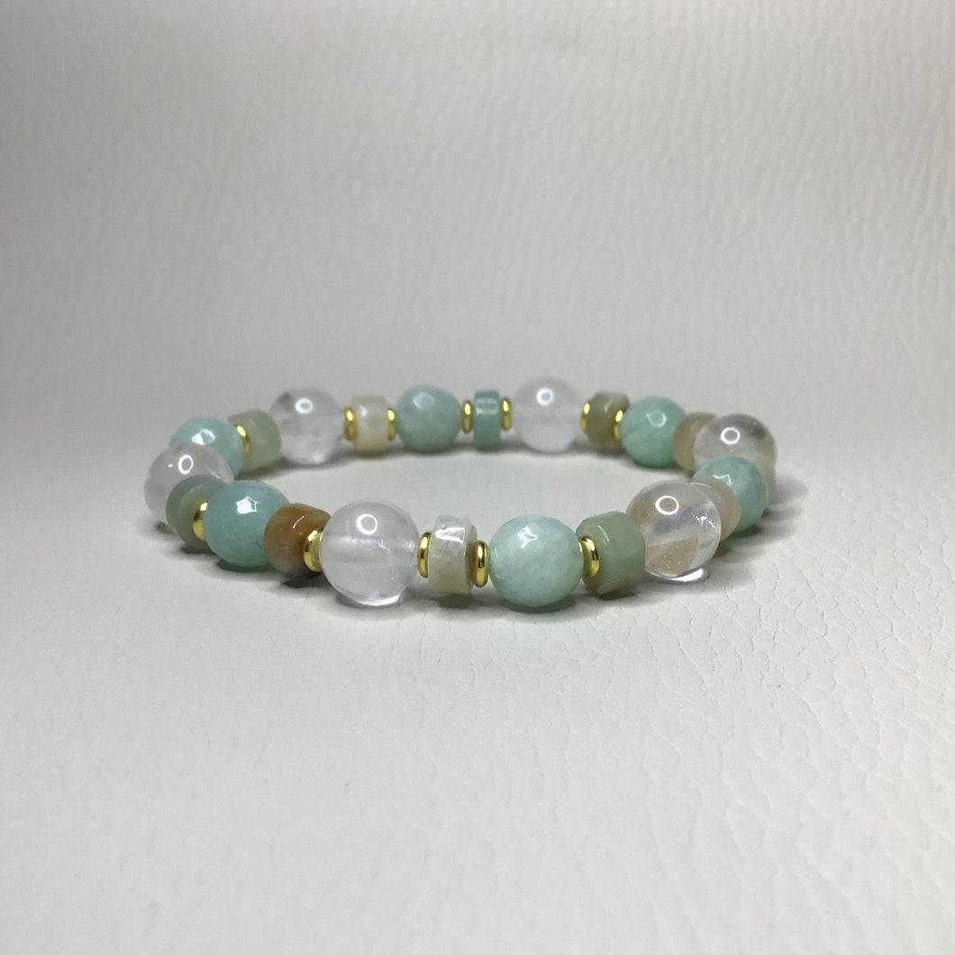 Bracelets | Natural Stone | Burmese Jade | Flower Amazonite Heishi | blue | green | seafoam | orange | gold | handmade | Stretch Bracelets
