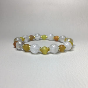 Bracelets | Natural Stone | Striped Agate and Quartz | Beaded Bracelets | yellow | orange | clear | gold | handmade | Stretch Bracelets