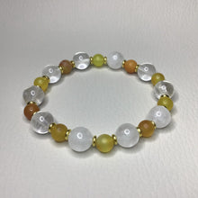 Load image into Gallery viewer, Bracelets | Natural Stone | Striped Agate and Quartz | Beaded Bracelets | yellow | orange | clear | gold | handmade | Stretch Bracelets