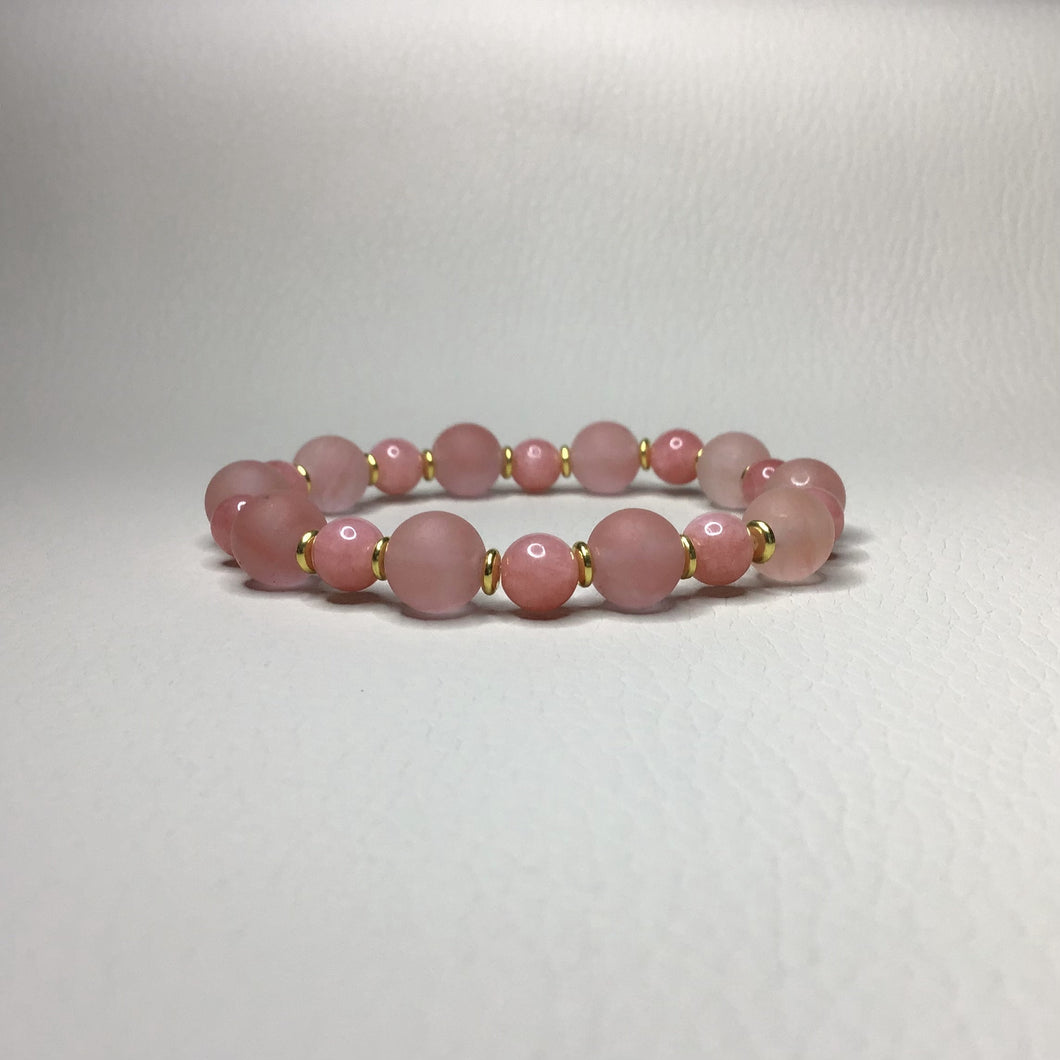 Bracelets | Natural Stone | Watermelon Red Chalcedony | Beaded Bracelet | matte beads | gold | handmade | Stretch Bracelets