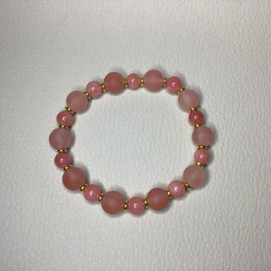 Bracelets | Natural Stone | Watermelon Red Chalcedony | Beaded Bracelet | matte beads | gold | handmade | Stretch Bracelets