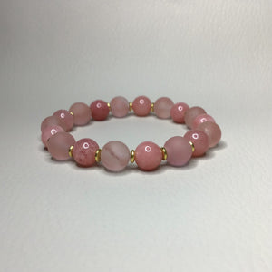 Bracelets | Natural Stone | Watermelon Red Chalcedony | Beaded Bracelets | matte beads | gold | handmade | Stretch Bracelets