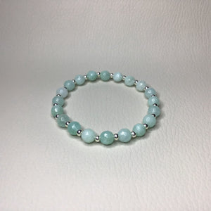 Bracelets | Natural Stone | Burmese Jade and Sterling Silver Beaded Bracelet | blue | green | seafoam | clear | handmade | Beaded Bracelets