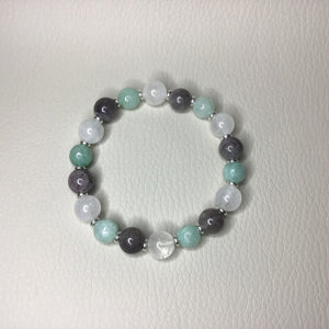 Bracelets | Natural Stone | Burmese Jade | Grey Mashan Jade | Clear Quartz | green | seafoam | clear | silver | brass spacers | handmade