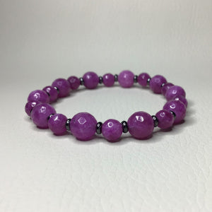 Bracelets | Natural Stone | Strawberry Quartz Beaded Bracelet | purple | pink | faceted | clear | gunmetal | handmade | Beaded Bracelets