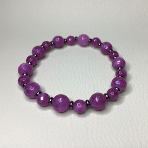 Bracelets | Natural Stone | Strawberry Quartz Beaded Bracelet | purple | pink | faceted | clear | gunmetal | handmade | Beaded Bracelets