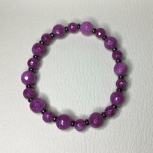 Load image into Gallery viewer, Bracelets | Natural Stone | Strawberry Quartz Beaded Bracelet | purple | pink | faceted | clear | gunmetal | handmade | Beaded Bracelets