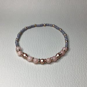 Bracelets | Natural Stone | Pink Jade, Rose Gold and Gray Beaded Bracelet | pink | gray | grey | rose gold | Handmade | Beaded Bracelets