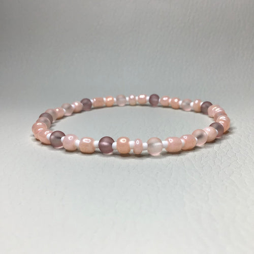 Bracelets | By Color | Blush, Tangerine and White Beaded Bracelet | glass seed bead | translucent | Handmade | Beaded Bracelets