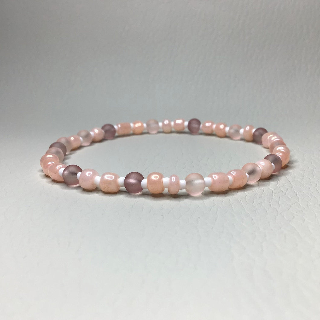 Bracelets | By Color | Blush, Tangerine and White Beaded Bracelet | glass seed bead | translucent | Handmade | Beaded Bracelets