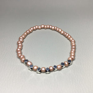 Bracelets | Metal | Rose Gold and Bright Silver Beaded Bracelet | Brass | Seed Bead | Blush | Handmade | Beaded Bracelets