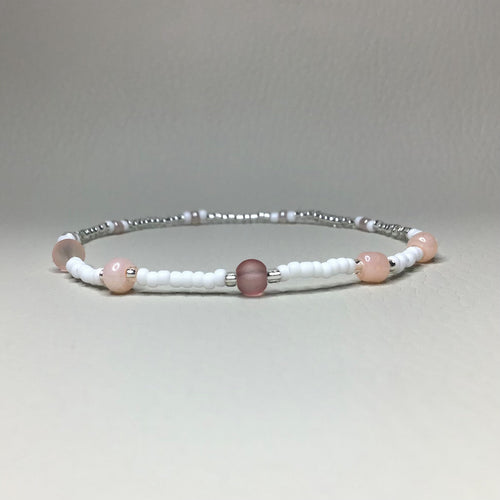 Bracelets | By Color | Blush, Tangerine, Silver and White Beaded Bracelet | glass seed bead | translucent | Handmade | Beaded Bracelets