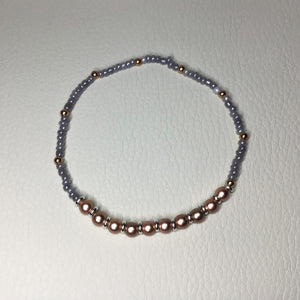 Bracelets | Metal | Rose Gold, Silver and Gray Beaded Bracelet | pink | gray | grey | rose gold | Handmade | Beaded Bracelets