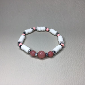 Bracelets | Natural Stone | Peachy Orange Stone | White Clay Heishi Beaded Bracelet | Handmade | Beaded Bracelets