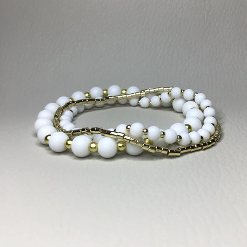 Bracelets | Natural Stone | Matte White Howlite | Gold | Beaded Bracelet | Handmade | Stretch Bracelets