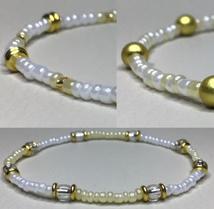 Bracelets | Metal | Glass Seed Bead Bracelets | Gold | Butter Yellow | Ivory | Handmade | Beaded Bracelets