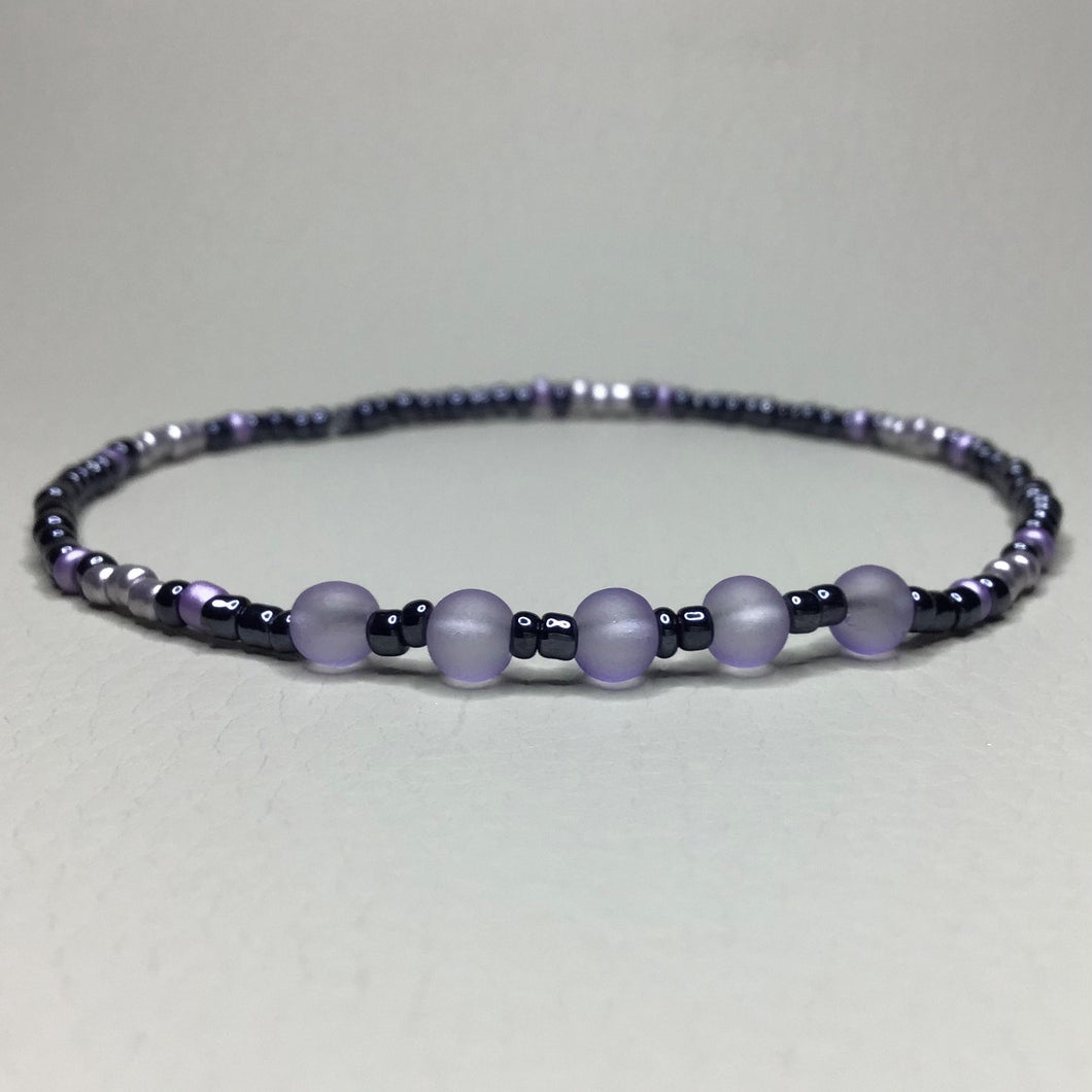 Bracelets | By Color | Black and Purple Glass Beaded Bracelet | Handmade | Beaded Bracelets