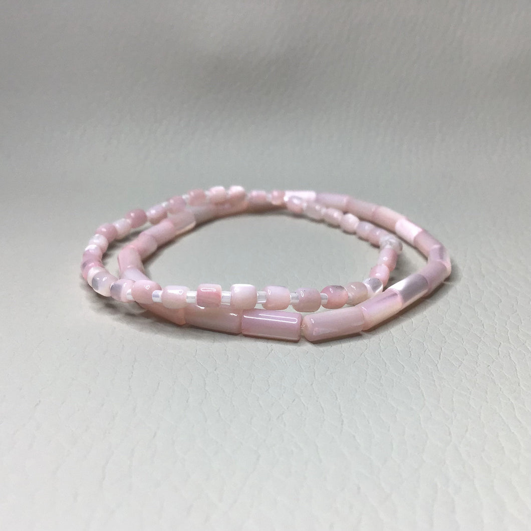 Bracelets | Natural Shell | Pink Shell | Column Bead | Tube Bead | Light Pink | Matching Set | Handmade | Beaded Bracelets