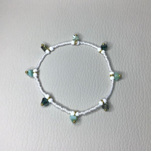 Bracelets | By Color | Glass Charms | Delicate Pearl White | Teal | Aqua | Green | Seed Beads | Charm Bracelet | Handmade | Beaded Bracelets